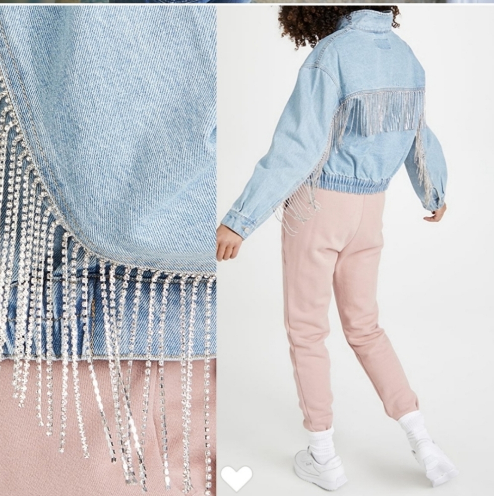 Free People Rhinestone Denim Bomber Jacket - Picture 11 of 15